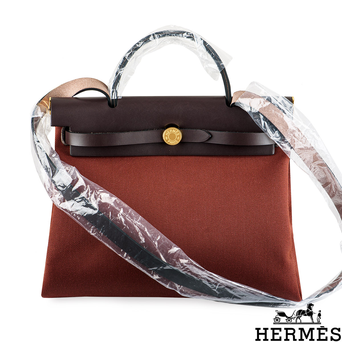 Hermes Rouge H/Ebene Canvas and Leather Herbag Zip 31 Bag at 1stDibs